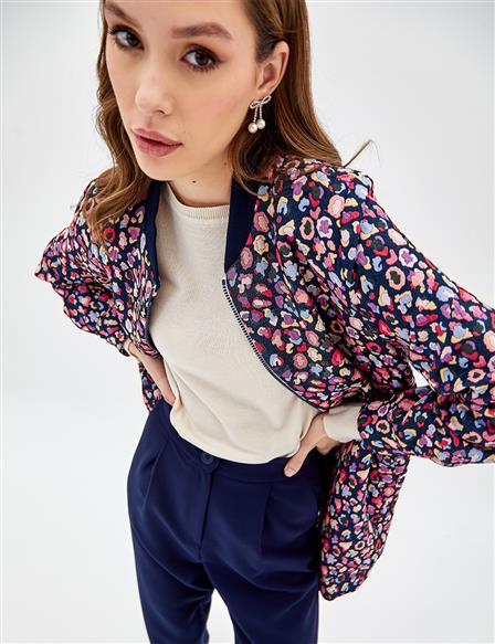 Abstract Patterned Bomber Jacket