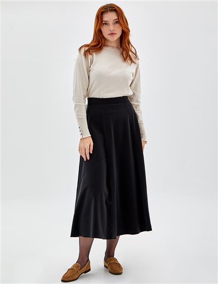 A-Line Skirt with Stitching Detail Black