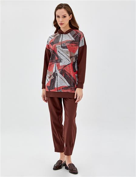 Sequined Abstract Pattern Sweatshirt Brown