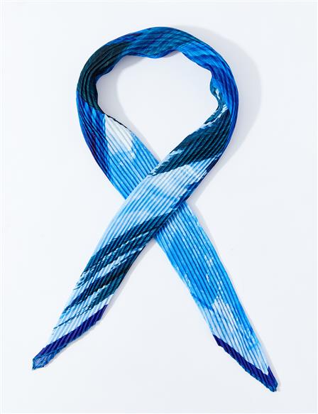 Abstract Brush Patterned Pleated Scarf Blue