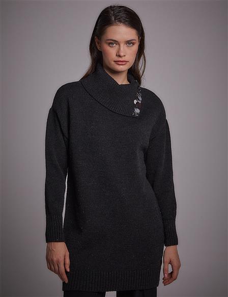 Sequin Detailed Knitwear Tunic Black