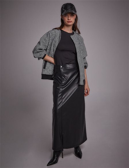 Slit Leather Skirt Black