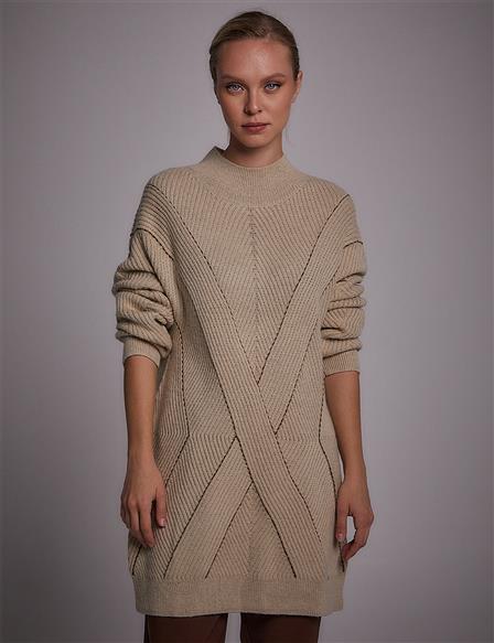 Exclusive Half Turtleneck Knitwear Tunic Cream