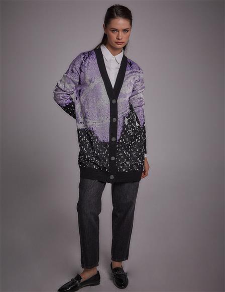 Abstract Patterned Knitwear Cardigan Lilac