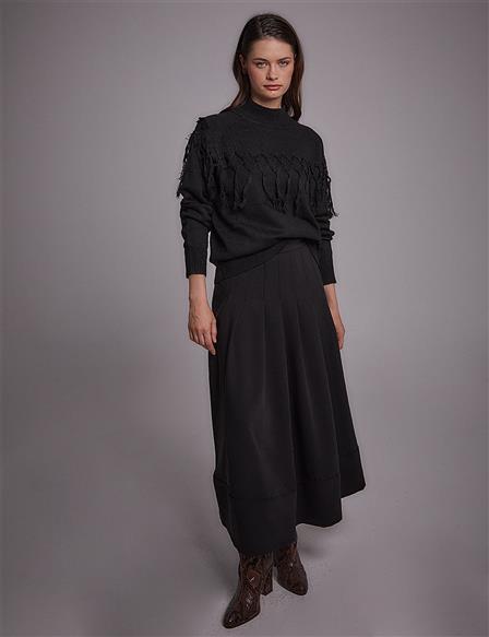 Exclusive Tasseled Knitwear Tunic Black