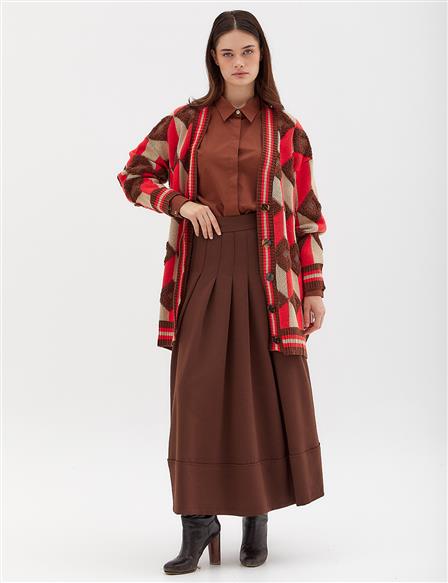 Square Motif Knitwear Cardigan Brown