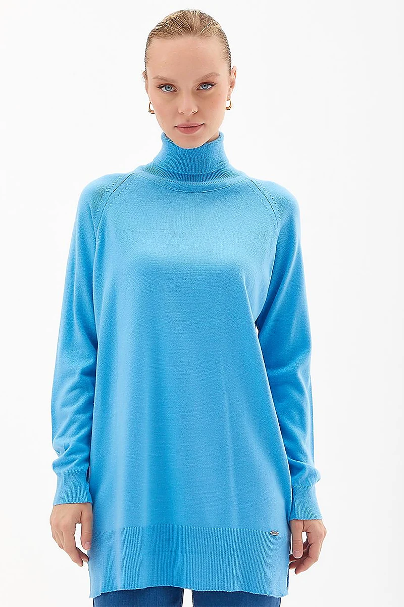 Turtleneck Knitwear Blouse Sky Blue