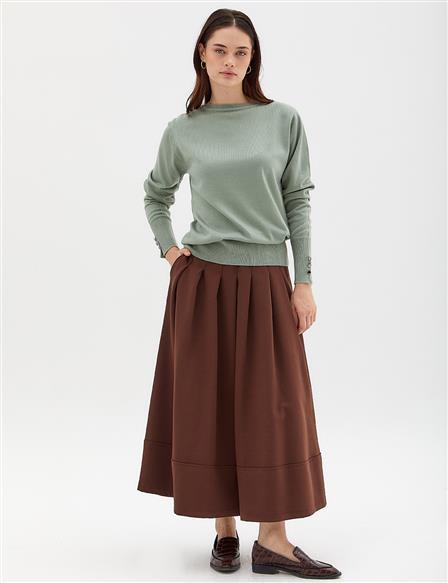 Zero Collar Knit Blouse in Moss Green