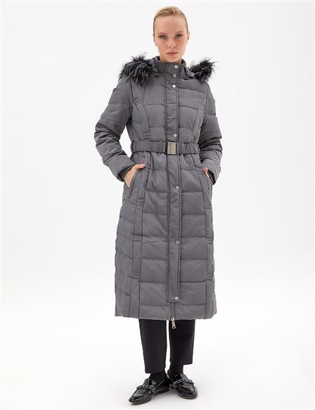 Down Coat With Belt Anthracite