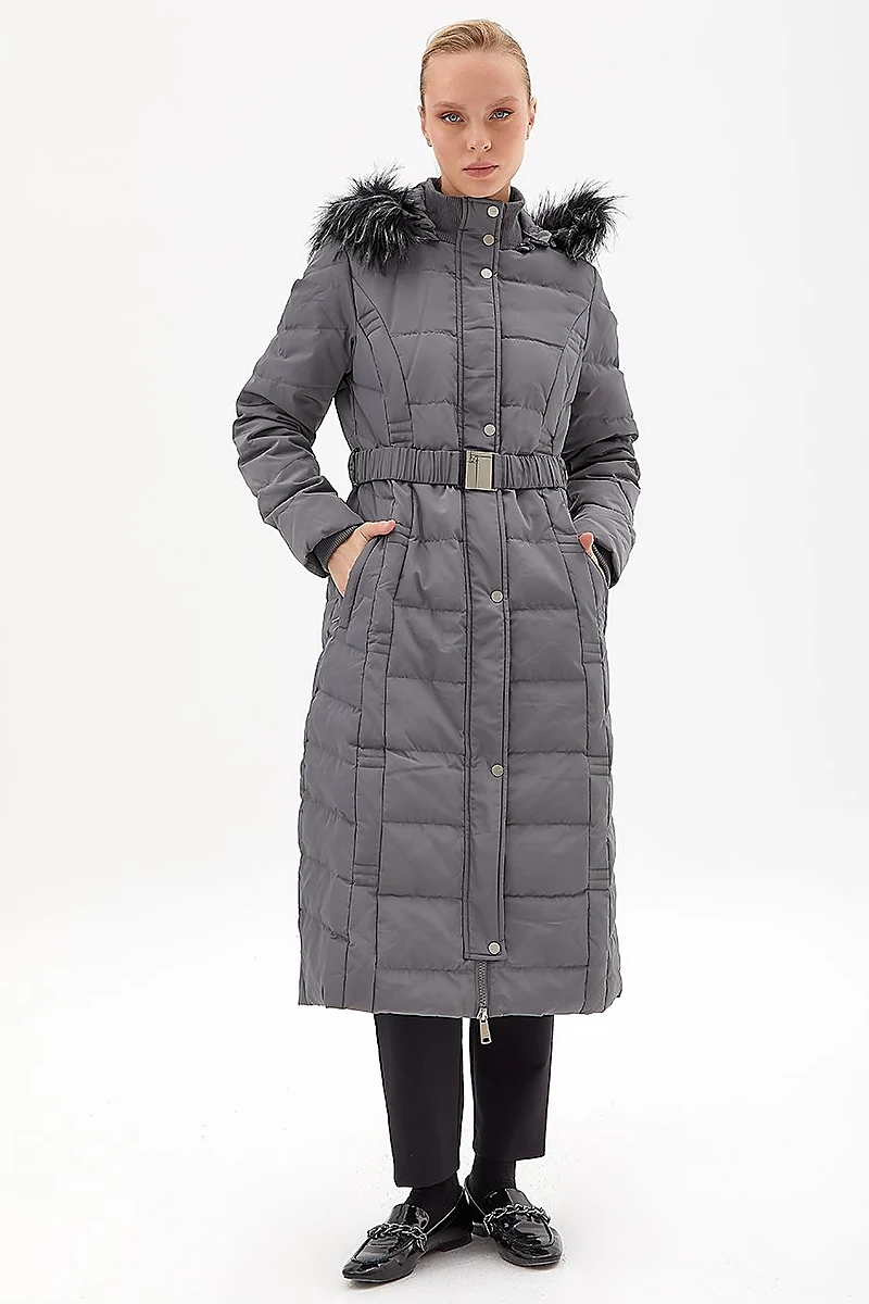 Down Coat With Belt Anthracite