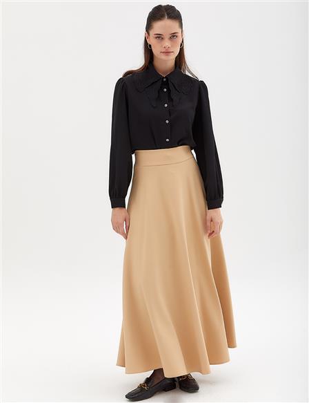 High Waist Flared Skirt Beige