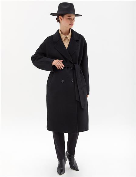 Premium Wool Stitching Detailed Coat Black