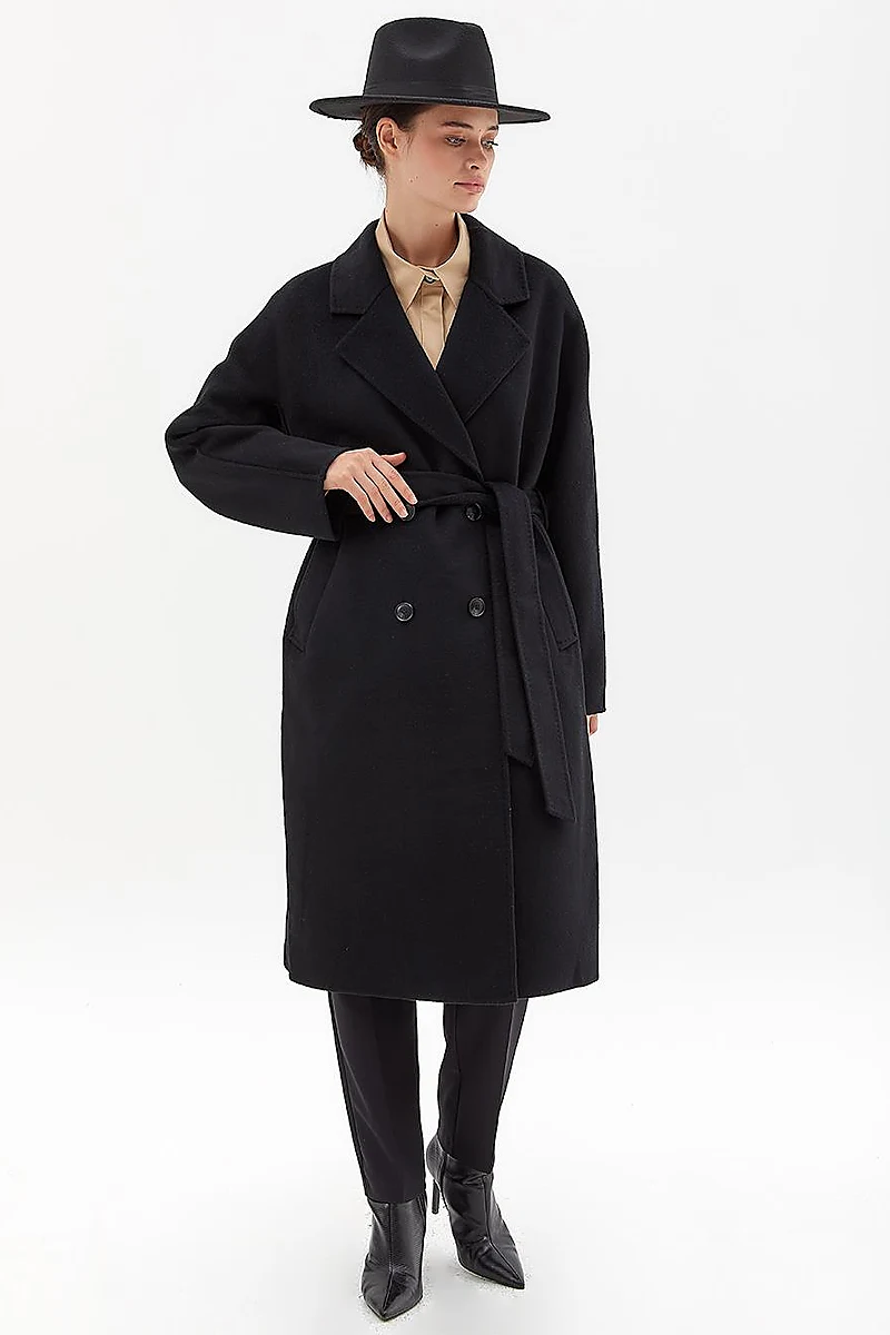 Premium Wool Stitching Detailed Coat Black