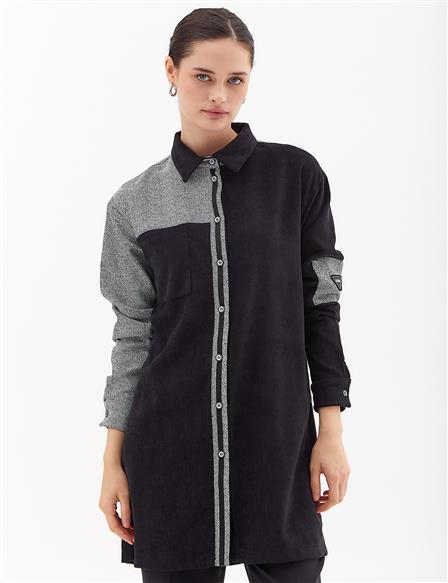 Garnished Shirt Collar Tunic Black