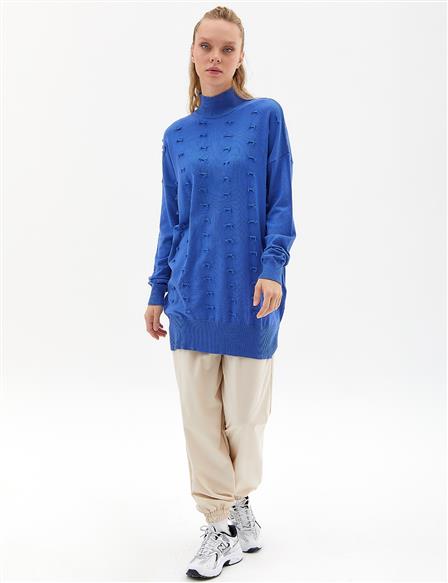 Decorative Tassel Knitwear Tunic Indigo