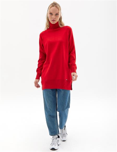 Turtleneck Knitwear Tunic Red