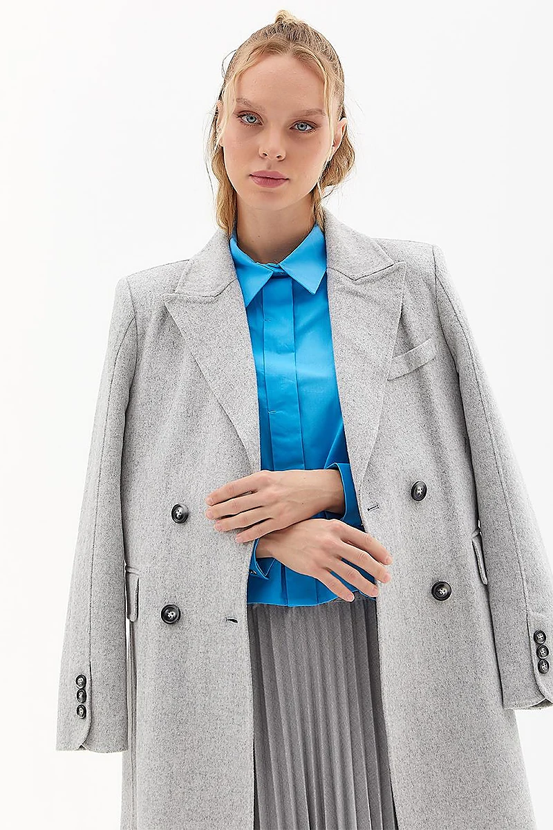 Premium Wool Double-Button Coat Light Gray