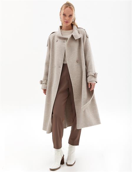 Premium Wool Herringbone Pattern Coat Mink