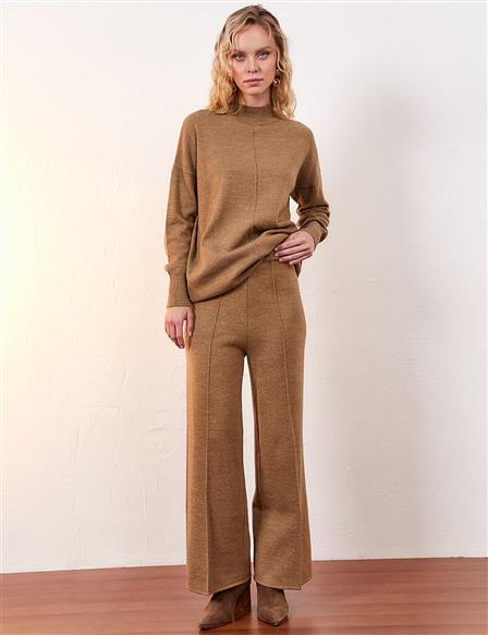 Wide Leg Knitwear Trousers Milk Brown