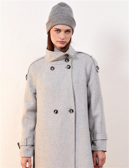 Premium Wool Stand Collar Coat Light Gray