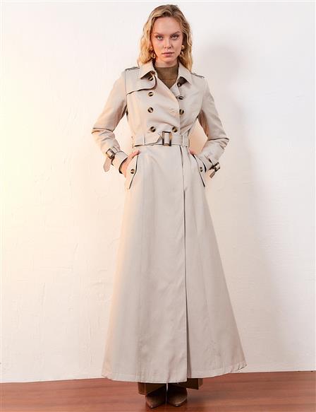 Bone Buttoned Double Breasted Overcoat Stone
