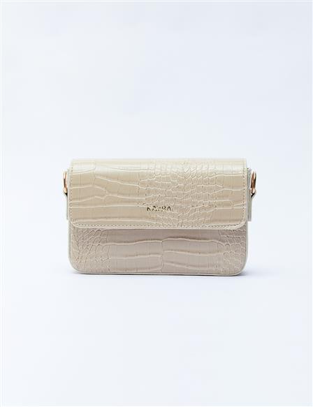 Croco Patterned Cover Bag Mink with Woven Strap