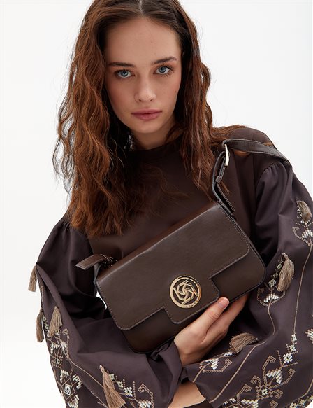 Rectangular Bag with Logo Bitter Brown