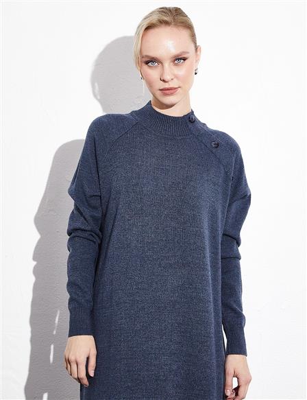 Raglan Sleeve Half Turtleneck Knitwear Dress Navy Blue