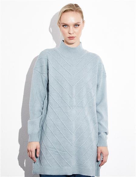 Exclusive Turtleneck Textured Knitwear Tunic Moss Green
