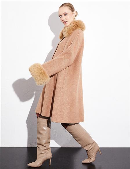 Premium Alpaca Wool Faux Fur Coat Camel