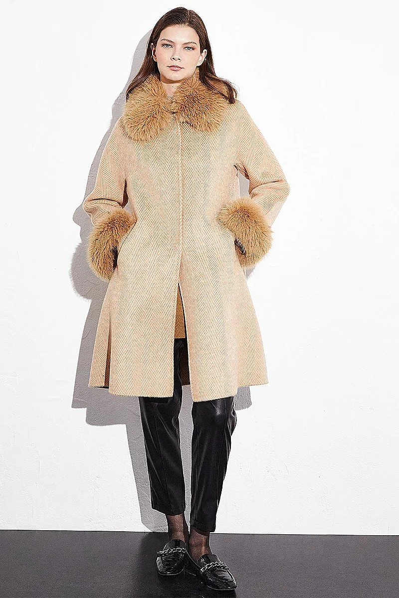 Premium Wool Striped Coat Light Camel