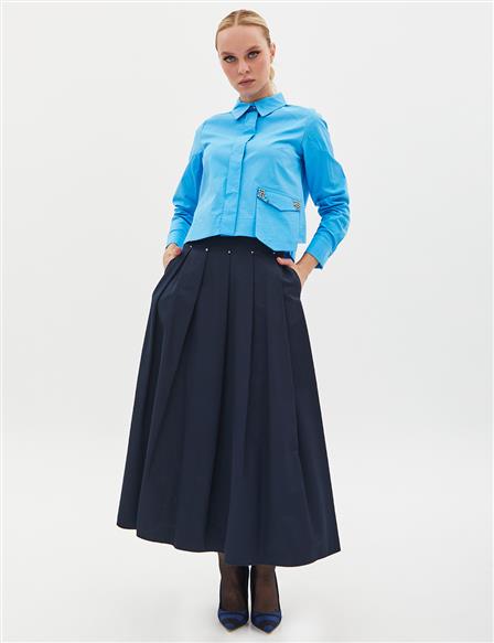 Shirt Pocket Detailed Skirt Double Suit Navy Blue Sky Blue