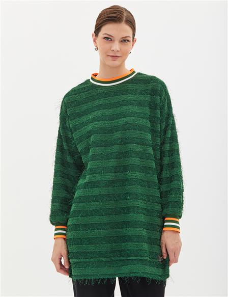 Tasseled Rib Detailed Sweatshirt Green
