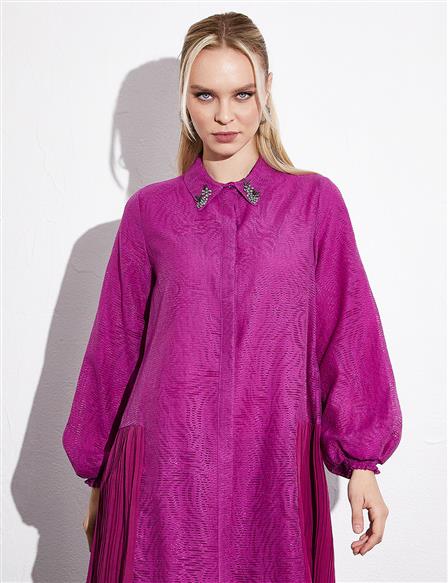 Soyut Desenli Piliseli Tunik Purple