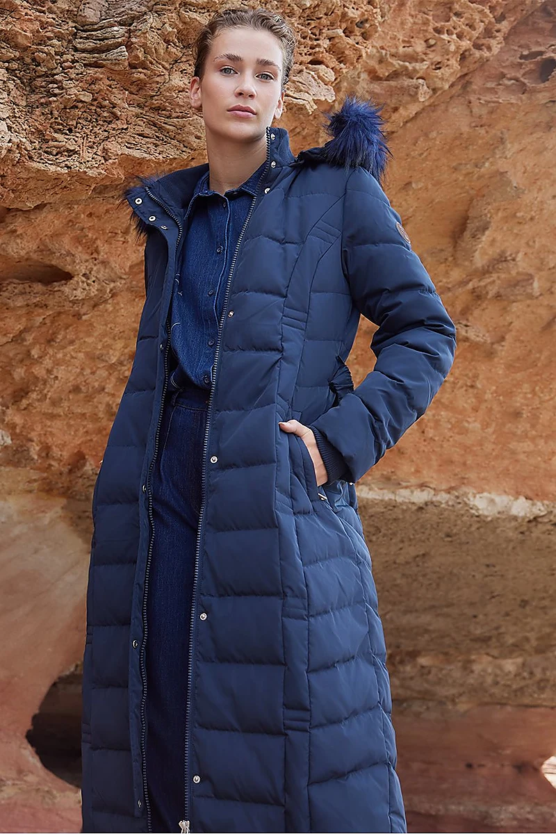 Down Coat With Belt Navy