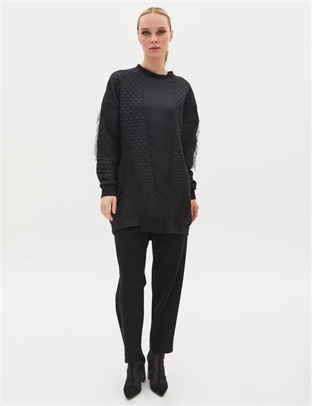 Textured Tassel Detailed Sweatshirt Black