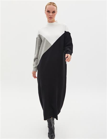 Exclusive Turtleneck Colorful Knitwear Dress Black
