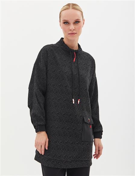 Abstract Pattern Half Zipper Sweatshirt Black