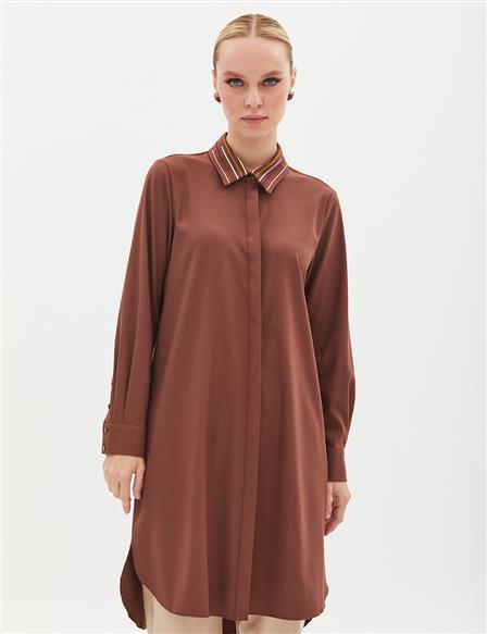 Woven Design Stamp Tunic Brown