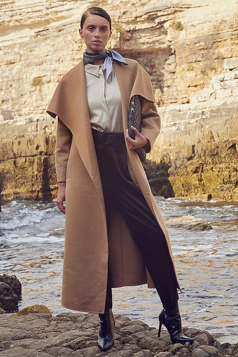 Premium Wool Wide Lapel Cashmere Coat Camel
