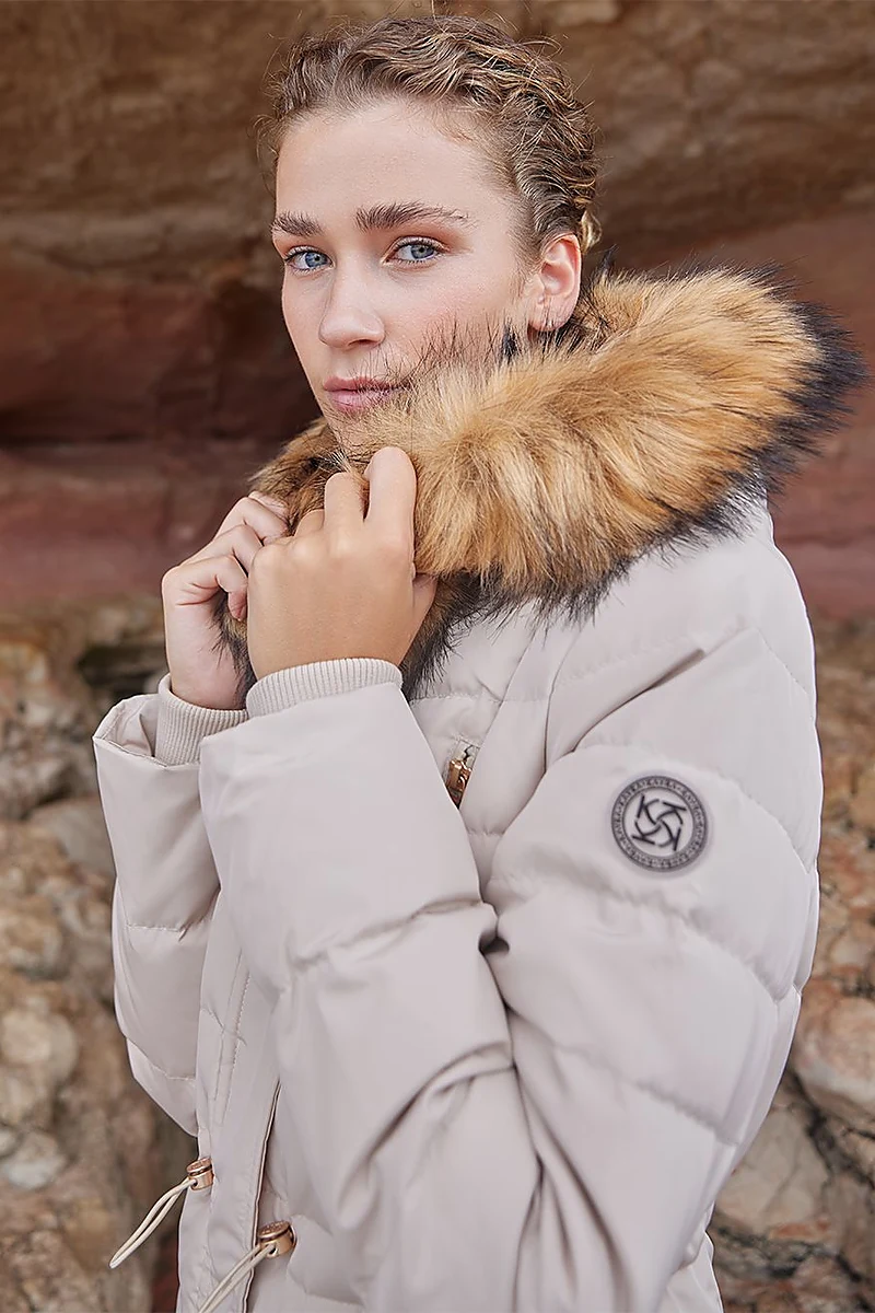 Goose Feather Filled Long Coat Cream