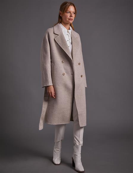Premium Wool Men's Collar Belted Coat Mink
