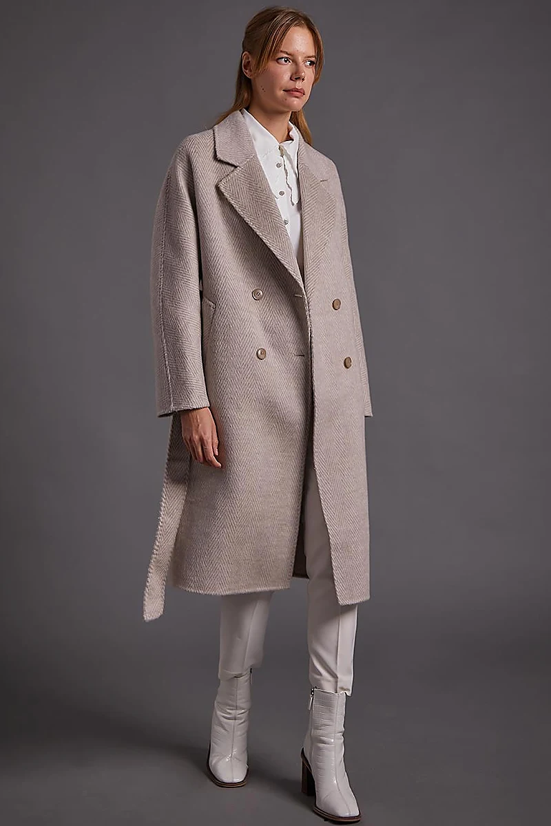 Premium Wool Men's Collar Belted Coat Mink