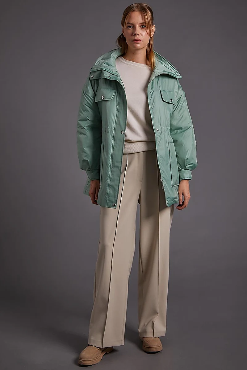 Pocket Detailed Drawstring Waist Coat Ice Green