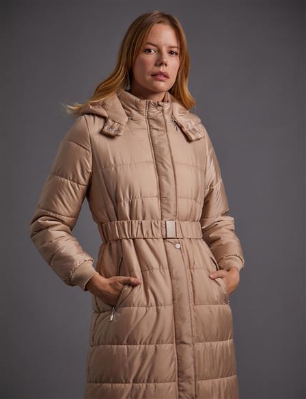 Kemerli Kapüşonlu Anorak Mont Toz Duman