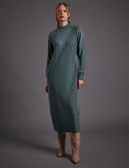 Patterned Knitwear Dress Mold Green