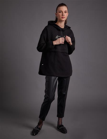 Pearl Embroidered Quilted Sweatshirt Black