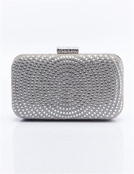Double Sided Stone Patterned Evening Bag Silver