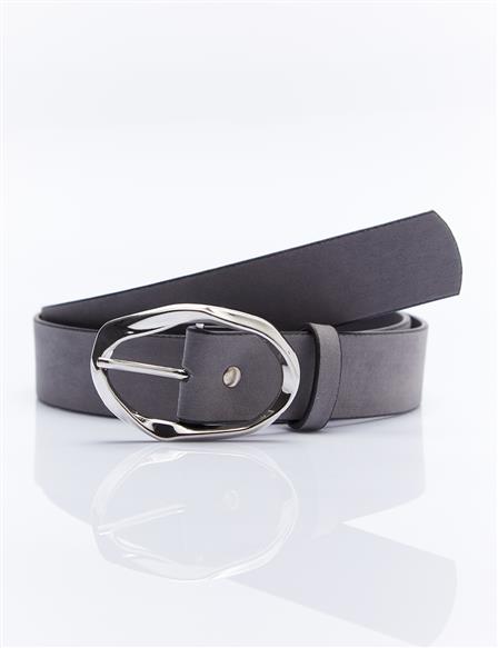 Belt with Small Metal Buckle Gray Silver