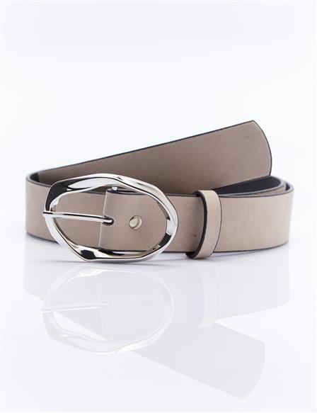 Belt with Small Metal Buckle Beige Silver